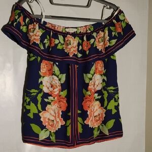 Floral Off-Shoulder Top - Navy and Pink